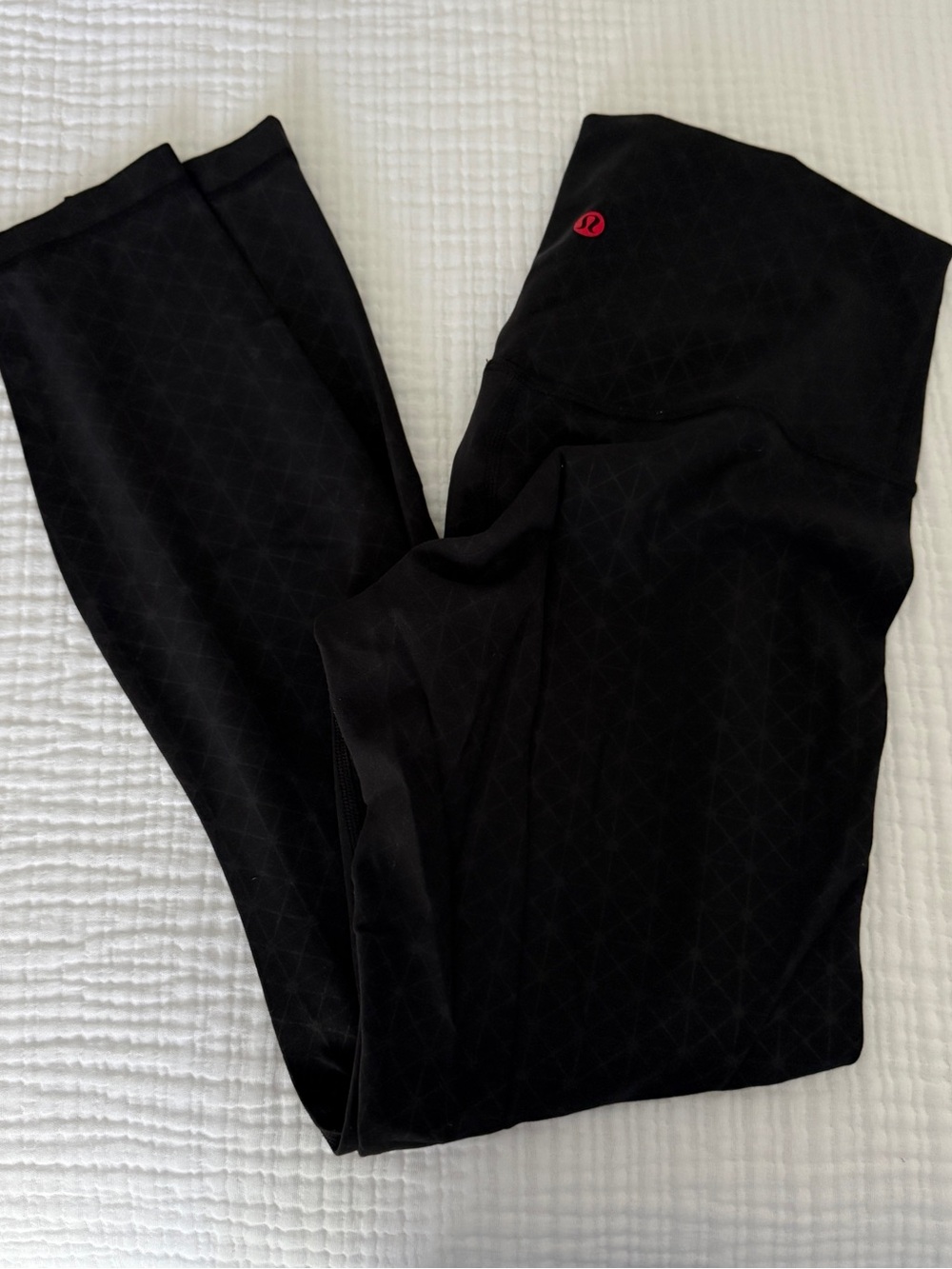 lululemon athletica Patterned Black Leggings with Red Logo